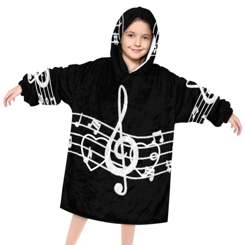 XMNYGJ Music Note Wearable Blanket Hoodie for Kids Oversized Print Sweatshirt Blanket With Pocket Hooded Warm Teen Wearable Blankets, One Size Fits All, Gifts for Kids, Boys, Girls
