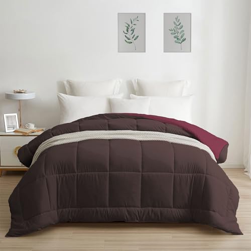 Image of HOME ELEGANCE Comfort Living Microfiber Reversible AC Comforter, 120 GSM, Soft & Cozy, Lightweight Quilt, All Season use, Machine Washable, Queen /Double - 90x100 inches - Hot Chocolate