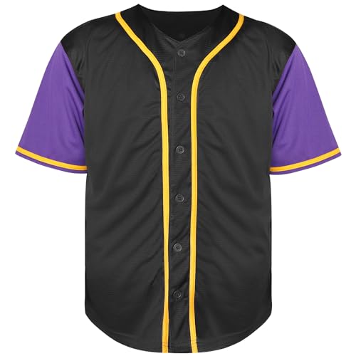 Camiseta de béisbol básica, manga corta, camiseta lisa deportiva para hombres y mujeres (3XL, negro-púrpura) miniatura 2
