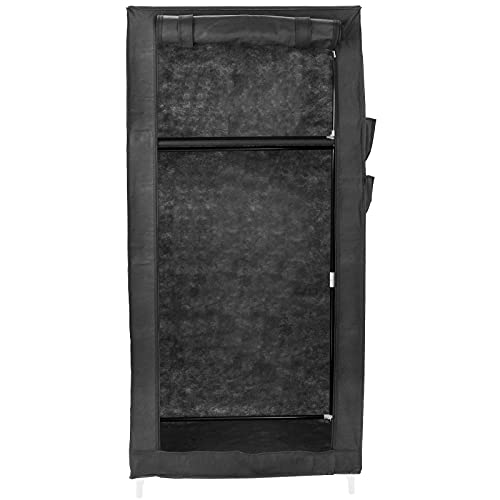 PrimeMatik - Garderobe Stoffschrank Faltschrank Kleiderschrank 70 x 45 x 155 cm schwarz mit Rolltor
