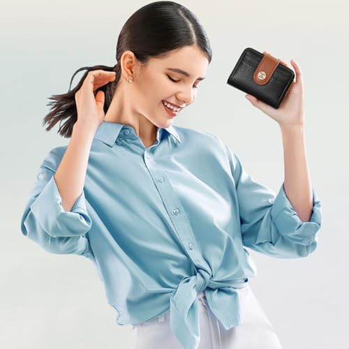 Small Wallet Women RFID Blocking Bifold Card Holder Leather Wallets with Zipper Coin Pocket,Black Brown