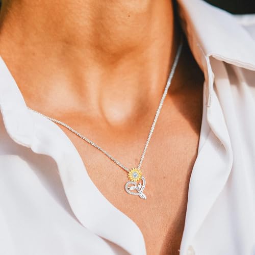 You Are My Sunshine Necklace, Sterling Silver Sunflower Necklaces for Women Anniversary Present for Wife as Sunflower Jewelry Birthday Gifts, Moissanite Heart Pendant for Her2