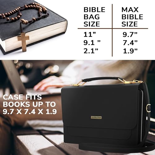 DEHITE Bible Cover Case for Women – Bible Carrying Bag – Pen Slots – Zippered Pocket – Shoulder Strap – Premium PU Leather – Purse Christian Gift4