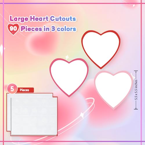 90 peças de papel com recortes de coração, cartões em forma de coração, 14 cm, recortes de papel par