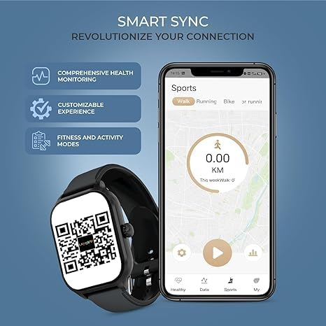 Smartphone displaying the companion app interface for the H9 PRO MAX Smart Watch, with a QR code on the watch screen