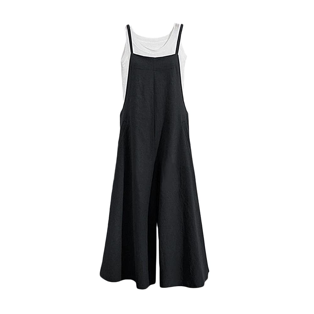 GUOCU Salopette in Lino Senza Maniche da Donna Vintage Tute in Lino Baggy Pantaloni a Gambe Grandi Estate Pagliaccetti Elegante Ragazza Overall Jumpsuit Casual Pantaloni Larghi Incinti Taglie Forti