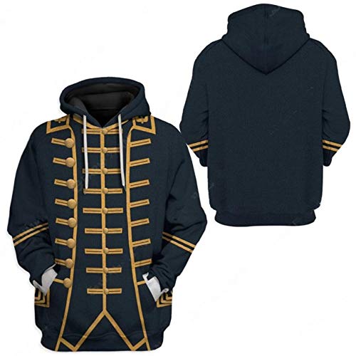 Image of Uyecos Historical Hoodie Revolutionary War Uniform Top | Historical Figure Print, Military Uniform Print, for Historical Reenactment, Halloween Cosplay
