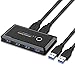GeekerChip USB 3.0 Switch,für 4-USB Teilen 2-PCs,kvm Switch,mit 2 USB Kabel für Drucker,Scanner,Tastatur,USB Sticks,Festplatten,Maus