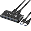 GeekerChip USB 3.0-schakelaar, KVM-schakelaar met 2 USB3.0-kabel, 4 USB 3.0-schakelaarpoorten, 2 ingangen voor delen, 4…