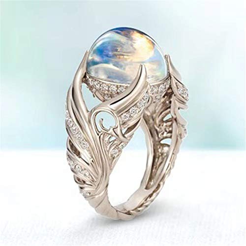 2024 925 Sterling Silver Moonstone Ring for Women Gorgeous Angel Wings Charming Moonstone Wedding Band Engagement Rings Cosplay Jewelry Accessory Size 5-122