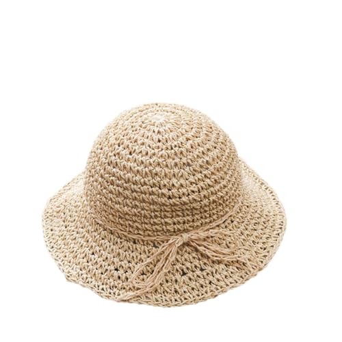 Girls Casual Summer Straw Hats for Boy Girl Uv Protection Beach Cap Bowknot Design Beige for Outdoor Vacations and Fits