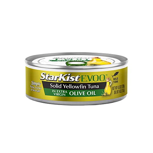 Image of StarKist E.V.O.O. Solid Yellowfin Tuna, 4.5oz Can, 1-Pack | 29g of Protein Per Serving, Features Extra Virgin Olive Oil, Wild Caught Tuna, Gluten Free, Soy Free, Omega 3s