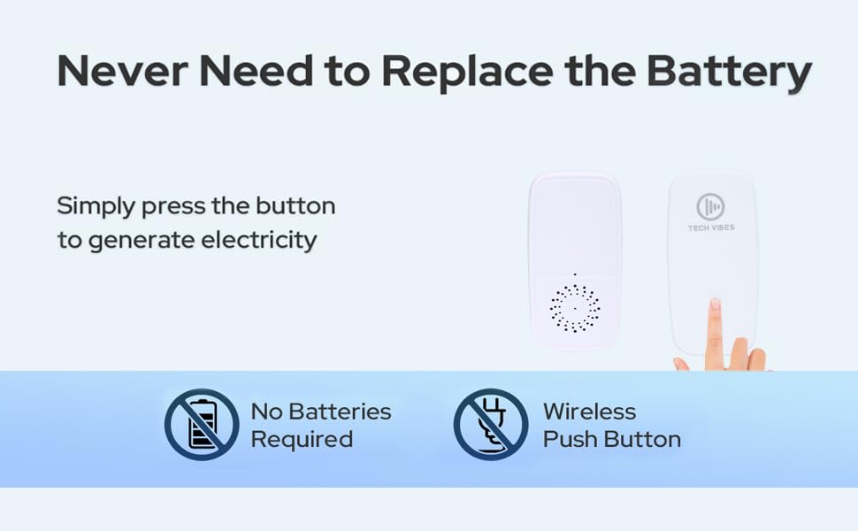 Image of Wireless Door Bell Battery Free Kinetic DoorBell for Home & Office Use, with Long Operating Range - No Batteries Required