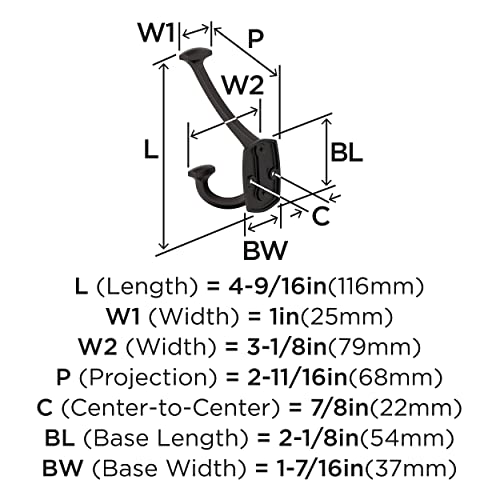 Image of Amerock Vicinity Triple Prong Oil-Rubbed Bronze Wall-Mounted Hook