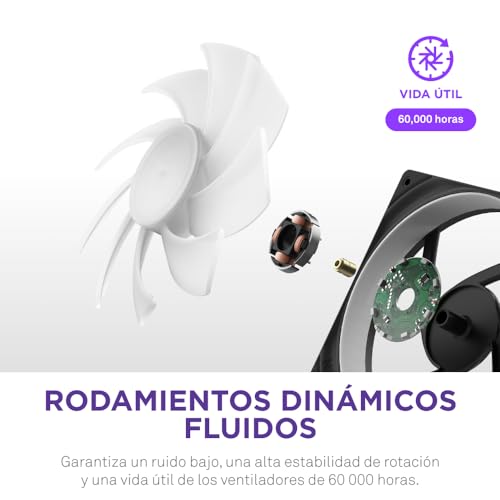 NZXT F280 RGB Core - Unidad de ventilador monocasco de 280 mm con 2 ventiladores RGB de 140 mm - Control de velocidad e iluminación - Alta presión estática y flujo de aire - 8 LED aRGB - Negro - imagen 5