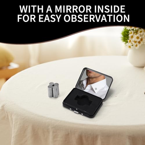 LIGHUFEIC Mirror Box Men\'s Collar Stays- 36Pcs N42 Strong Magnets in Portable Metal Case for Dress, Sport, and Casual Shirts (0.35 * 0.1IN,Black)