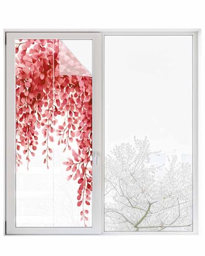Vinilo decorativo para ventana hojas rojas 23.6''x59'' miniatura 1