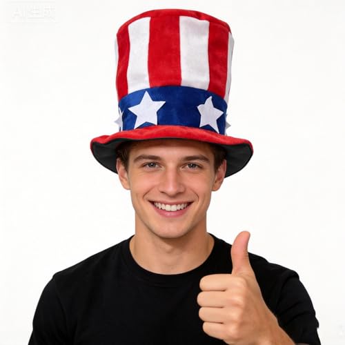 GJD Patriotic Velvet Top Hat American Flag 4th of July Hat for Adults Memorial Day & 2026 World Cup Costume Accessory