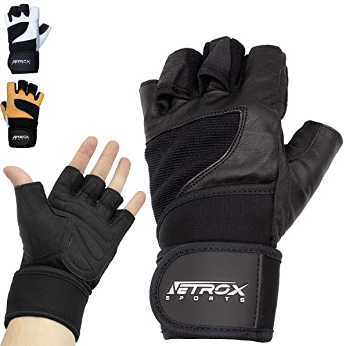 NetroxSports® - Gants Musculation - Gant de Sport Antiderapant en cuir - pour Fitness, Crossfit, Halterophilie, Workout, Gym, Powerlifting - Gymnastique Gloves -...