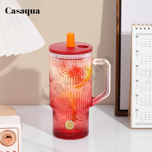 Image of Glass Tumbler with Handle, Lid & Straw - 620ml, Set of 1, Reusable Drinking Cup, Leak-Resistant Sipper Mug for Iced Coffee, Water, Juice, Smoothies, Bubble Tea, Home, Office & Travel