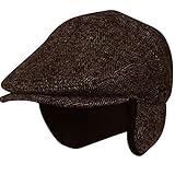 EPOCH HATS 100% Wool Herringbone Winter Ivy Cabbie Hat w/Fleece Earflaps – Driving Hat (M, IVE2341BROWN)