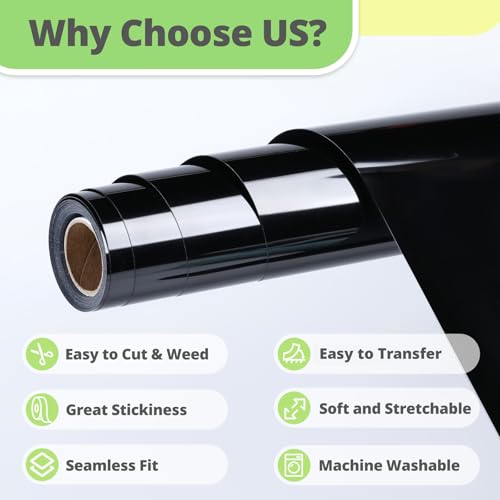 Image of HTVRONT Black HTV Vinyl Roll - 12 inch x 10ft Black Iron on Vinyl | HTV for All Cutting Machines,Heat Transfer Vinyl Rolls for t Shirts - Easy to Cut & Weed for Heat Vinyl Design