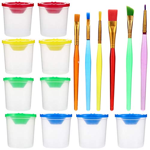 ARTIBETTER 16Pcs Paint Tool Transparent Paint Cups and Brushes for Art Projects Durable Wash Cups for Painting for Fine Art Classes and Creative Activities