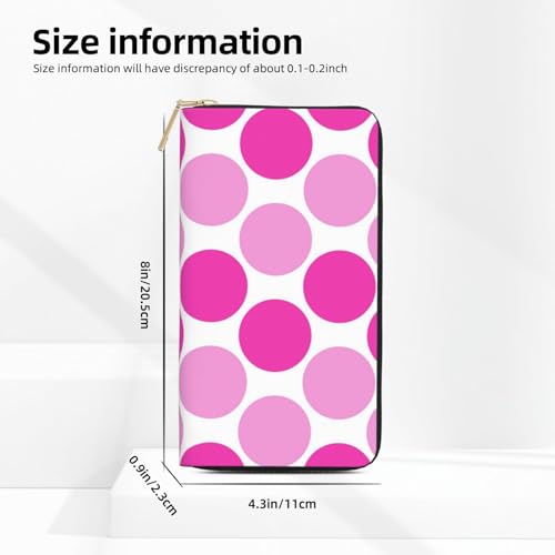Leather Thin Slim Wallets for Women & Men - Hot Pink Polka Dot Pattern D Print Card Wallet Holder with Zipper2