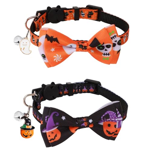 2 Pack Halloween Breakaway Cat Collars, Unisex for Girl & Boy Cat...