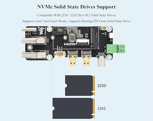 Adaptador PCIe a M.2 NVMe para Raspberry Pi 5 con salida Micro HDMI a HDMI 4K 3