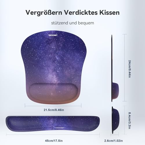 TECKNET Mauspad mit Handauflage, Gelkissen Mousepad und Ergonomische Memory Foam Tastatur Handgelenkauflage Set, Wasserdicht Mausunterlage für Computer und Laptop