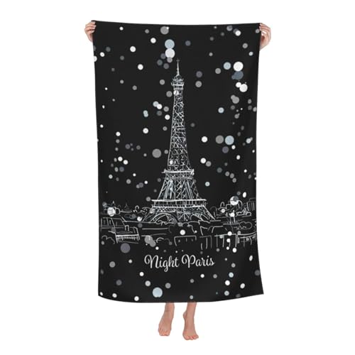 Yiyilong Toallas de playa de microfibra con estampado de la Torre Eiffel de París, toalla de baño de felpa suave súper absorbente (32 x 52 pulgadas)