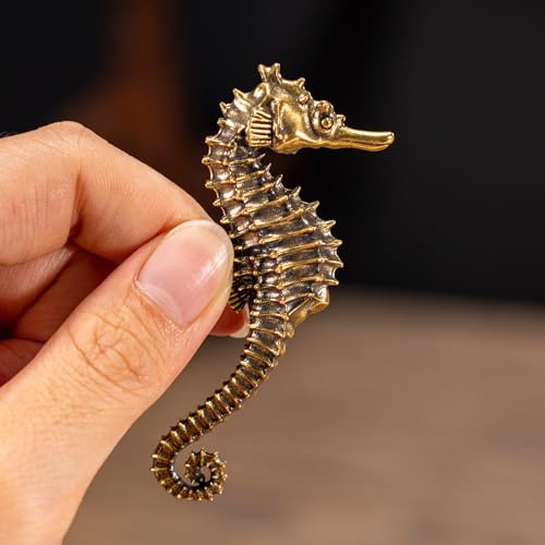 CHOVY 1PC Vintage Brass Seahorse Statue - Collector's Item for