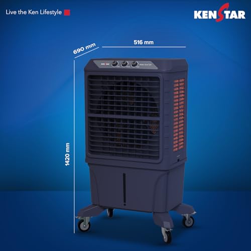 Image of Kenstar MAHA KOOL HC 120 L Desert Air Cooler WITH FRONT LOCKING COMMERCIAL GRADE WHEELS for Home|Anti-Bacterial Honeycomb Pads|High-Speed |Invertor ready|50Ft Air Throw|1-Yr Product Warranty|Grey