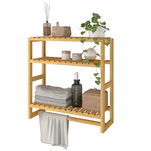 Bamworld Mueble de baño de bambú, 3 niveles, organizador de muebles de baño para la pared, ahorra espacio, moderno (bambú) (42 x 15 x 42 cm)