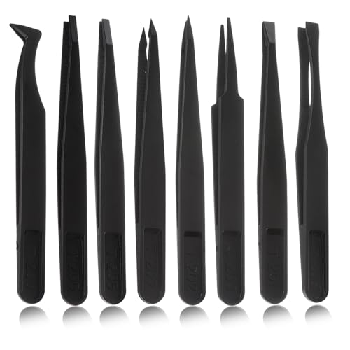 JIYIN 8 Pcs Venus Fly Trap Feeding Tweezers, Black Straight and Curved Tweezers Set Plastic