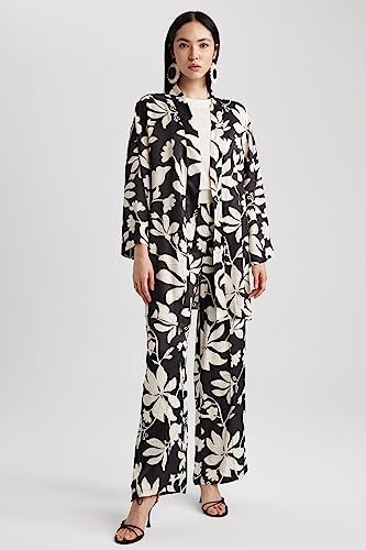 DeFacto Kadın Relax Fit Baskılı Saten Uzun Kollu Tunik, Siyah, S - Görsel 3