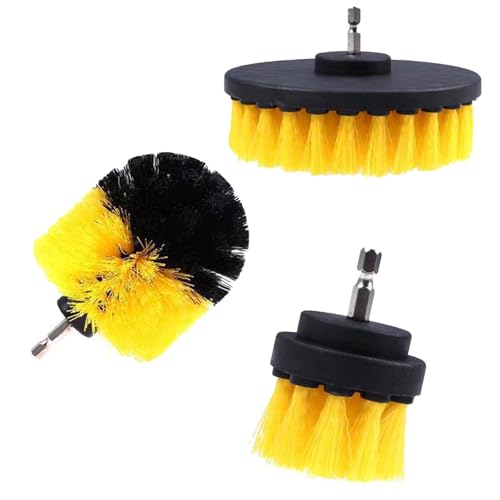 HUIKKJP 電動掃除用ブラシ 3 枚セット(イエロー):ドリルアタッチメントキット 六角軸電動ドリル対応 浴室/キッチン等多場所掃除用