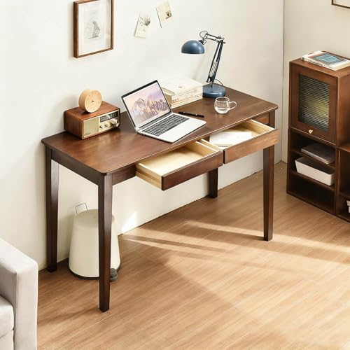 Sindasco Solid Wood Desk,40' Oak Wooden Desk with Drawers,Mid Century Modern Small Computer Desk with Drawers for Small Spaces Home Office Solid Wood Writing Desk (Walnut Color-2, 40')