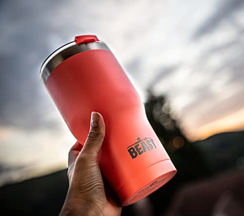 Image of BEAST 40oz Coral Tumbler - Stainless Steel Insulated Coffee Cup with Lid, 2 Straws, Brush & Gift Box by Greens Steel