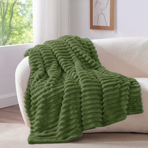 Image of BEDELITE Ribbed Twin Blanket for Couch & Bed, Moss, 60 inchx80 inch | Ultra-Soft Plush Fleece, Cozy, Warm Yet Lightweight, Ribbed Texture, Home Decor, Machine Washable, Giftable, All-Season Use
