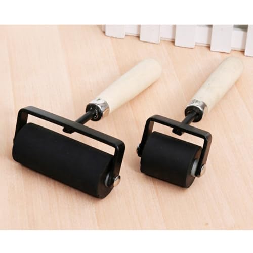 Rodillo de goma para estampación con mango de madera pack de 2 para grabado 7