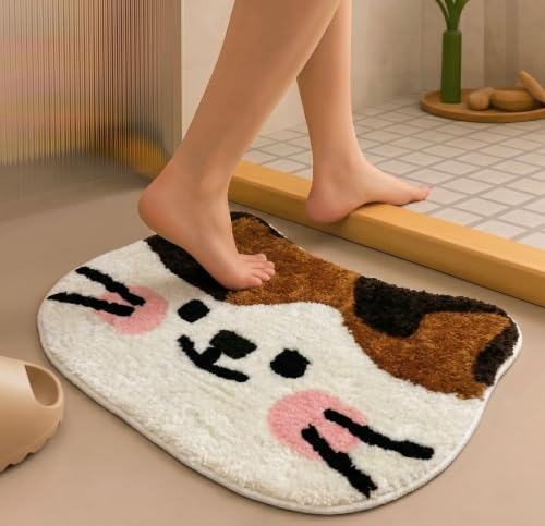 Image of VAS COLLECTIONS Luxurious 2000 GSM Microfiber Bath Mat | Super Soft, Thick & Fluffy | Anti-Skid, Super Absorbent, Machine Washable Bathroom /Kitchen /Door Mat (40x60 cm, Pack of 1) (Cute Kitten)