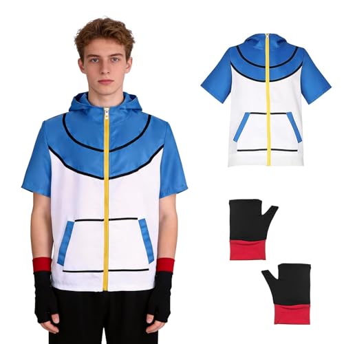 MeYuxg Disfraz de anime para adultos, azul y guantes, juego de disfraz de carnaval, unisex, disfraz de anime, disfraz de cosplay, disfraz para carnaval, Halloween, carnaval, fiesta de disfraces (XL)