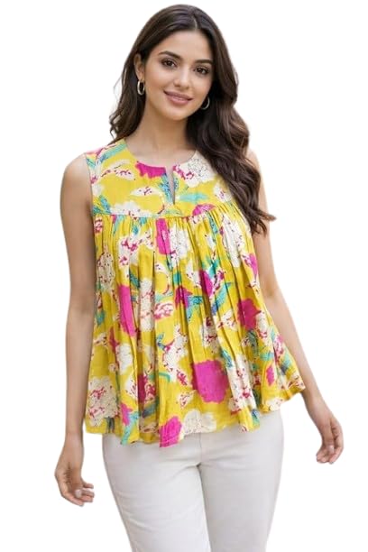 Women’s Printed Flared Top Cotton Blend Sleeveless Kurti Style Summer Top for Women Loose Fit Tunic Ethnic Fusion A-Line Office Wear College Wear Comfortable Stylish-picture-24
