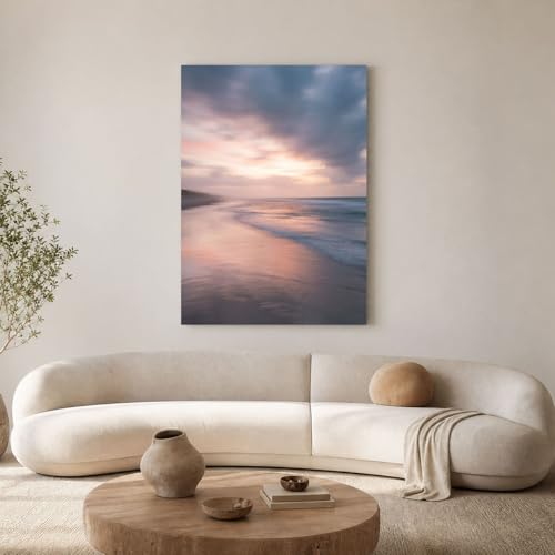 Tableau plage coucher de soleil 70x100 cm rose-violet sans cadre pour salon