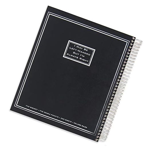 Left-Handed 5 Subject Spiral Notebook With "I May Be Left Handed But I'm Always Right" Saying, Black