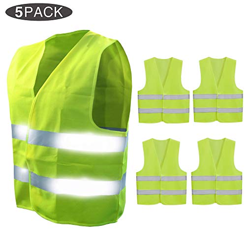 Hitasche Gilets de Sécurité Vestes Gilets Jaunes Haute Visibilité Réfléchissantes à 360 Degrés Lot de 5 Cover