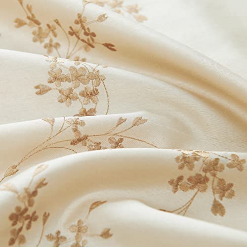 Jinchan Floral Curtains Embroidered Curtains For Living Room 63 Inch Length Faux Silk Curtains Light Gold Grommet Top Flower Patterned Drapes Light Filtering Curtains Window Curtain Set 2 Panels #TOP3