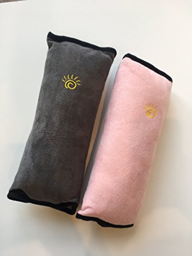 Image of Car Seat Belt Pillow 2 Pack Kids /Adult Child Headrest Seatbelt Travel Neck Support-Pink /Grey